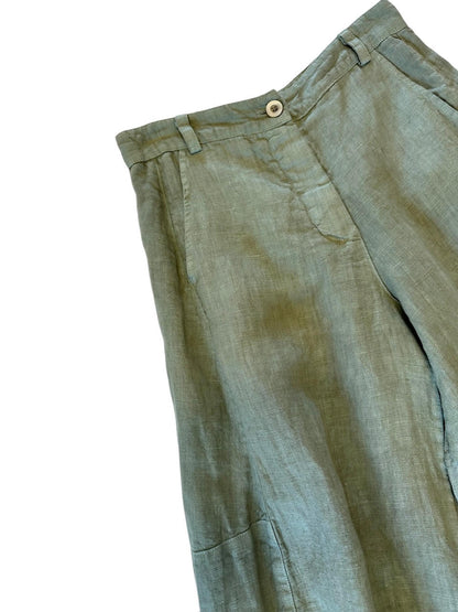 Linen Wide Leg Pants in sage by Haris Cotton