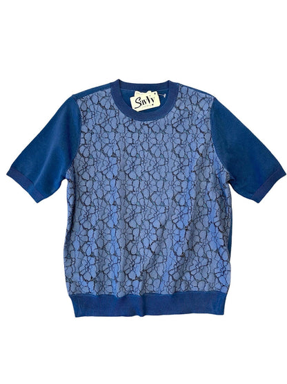 Short Sleeve Lace Overlay Sweater in blue by Current Air