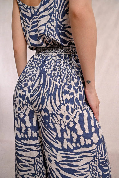 Wide Leg Printed Pants in denim blue by Molly Bracken