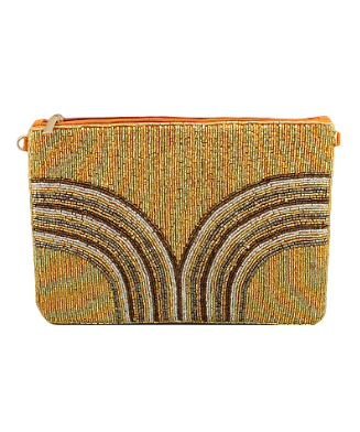 Round Row Pattern Clutch in gold